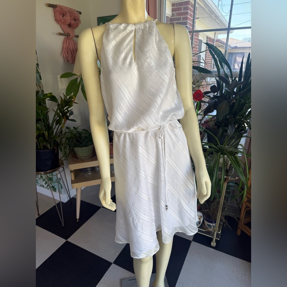 Cache White Halter Dress – XL Metallic Detail summer vacation resort